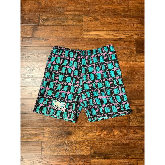 Vintage Clothing Drawstring Waist Shorts Abstract 90s Print RBR Beach Wear 2XL - Picture 1 of 5